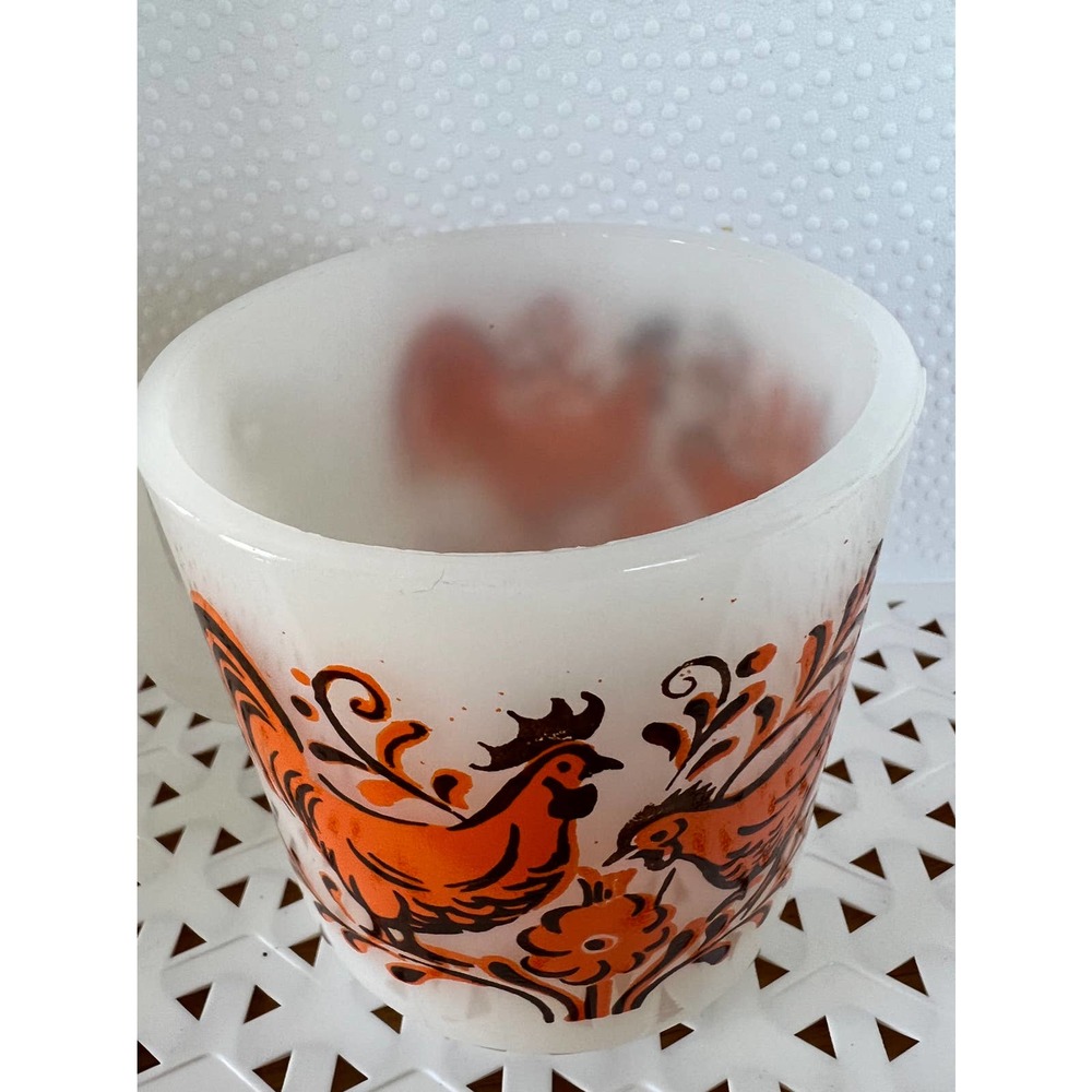 Vintage Glasbake orange rooster milk glass mug